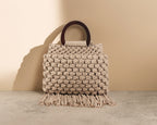 ZAWJIEN Nura Bag - Handcrafted macrame accessory, model lifestyle shot - tryon