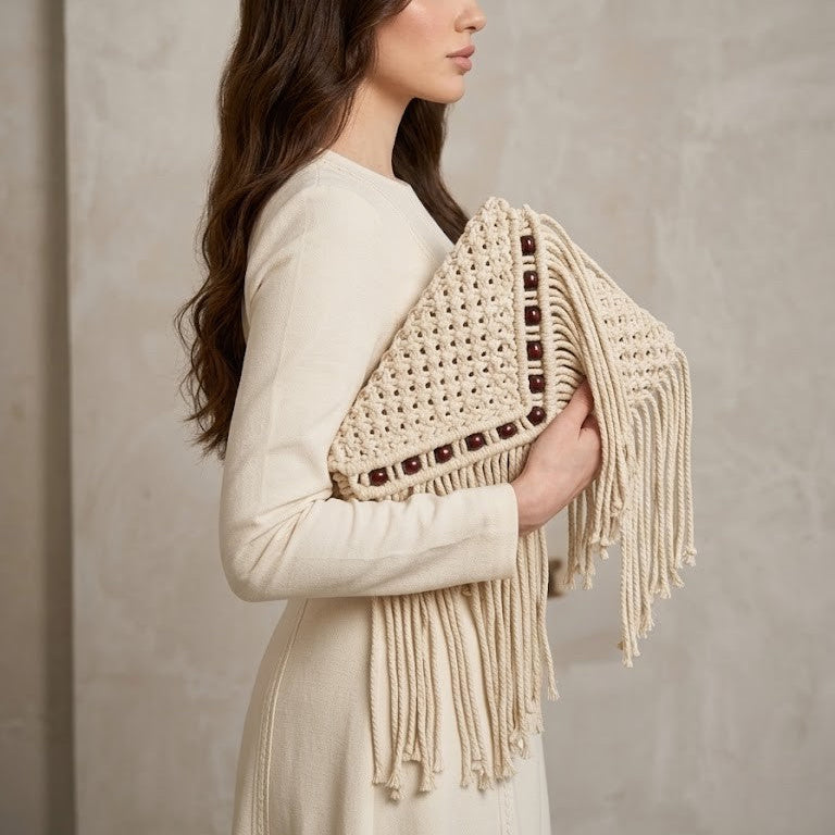 ZAWJIEN Aurora Sleeve - Handcrafted macrame clutches, detail view