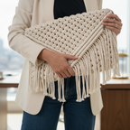 ZAWJIEN Arwaa Sleeve - Handcrafted macrame laptop sleeve, front view - tryon