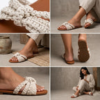 ZAWJIEN Nature Weave Slides - Handcrafted macrame slippers, detail view