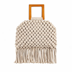 Beige woven handbag with wooden handle on a white background - tryon