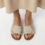 ZAWJIEN Serena Slides - Handcrafted macrame slippers, front view - tryon