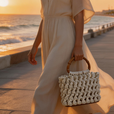 ZAWJIEN Riviera Bag - Handcrafted macrame handbag, front view