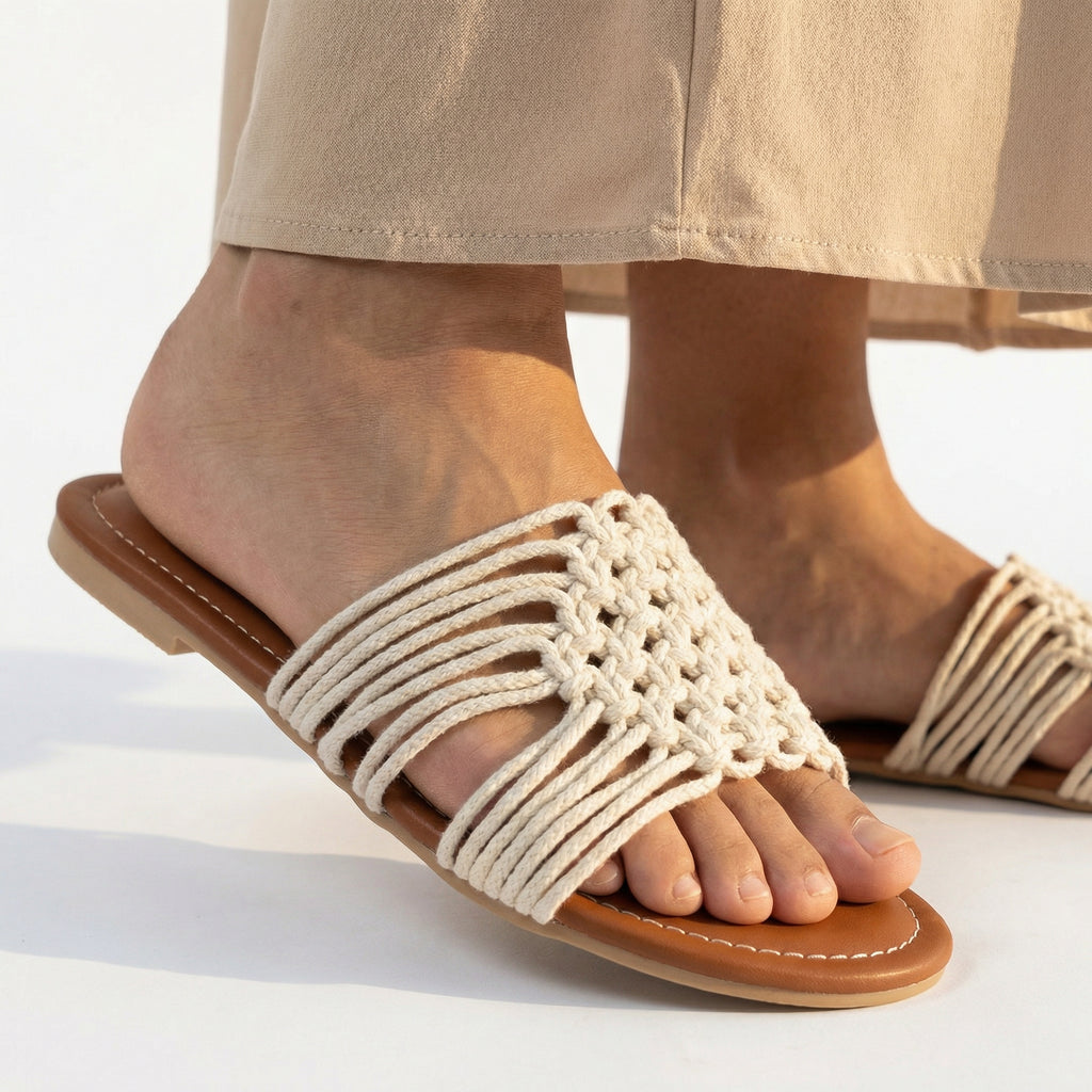 ZAWJIEN Serena Slides - Handcrafted macrame slippers, detail view