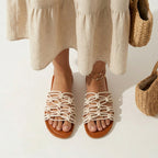ZAWJIEN Serene Luxe Slides - Handcrafted macrame slippers, front view - tryon