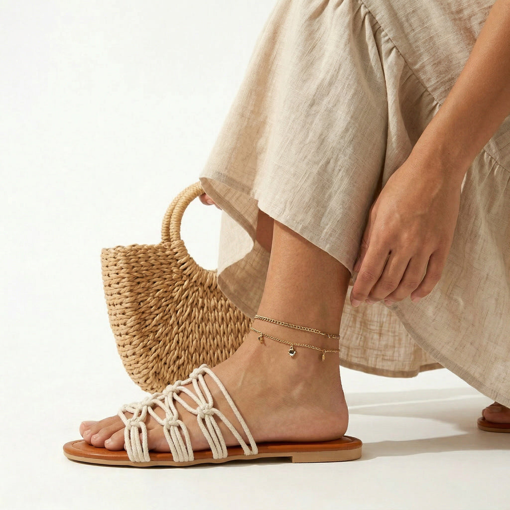 ZAWJIEN Serene Luxe Slides - Handcrafted macrame slippers, close-up knot detail