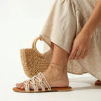 ZAWJIEN Serene Luxe Slides - Handcrafted macrame slippers, close-up knot detail