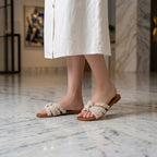 ZAWJIEN Nature Weave Slides - Handcrafted macrame slippers, editorial photo