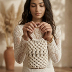 ZAWJIEN Raya Bag - Handcrafted macrame handbag, model lifestyle shot
