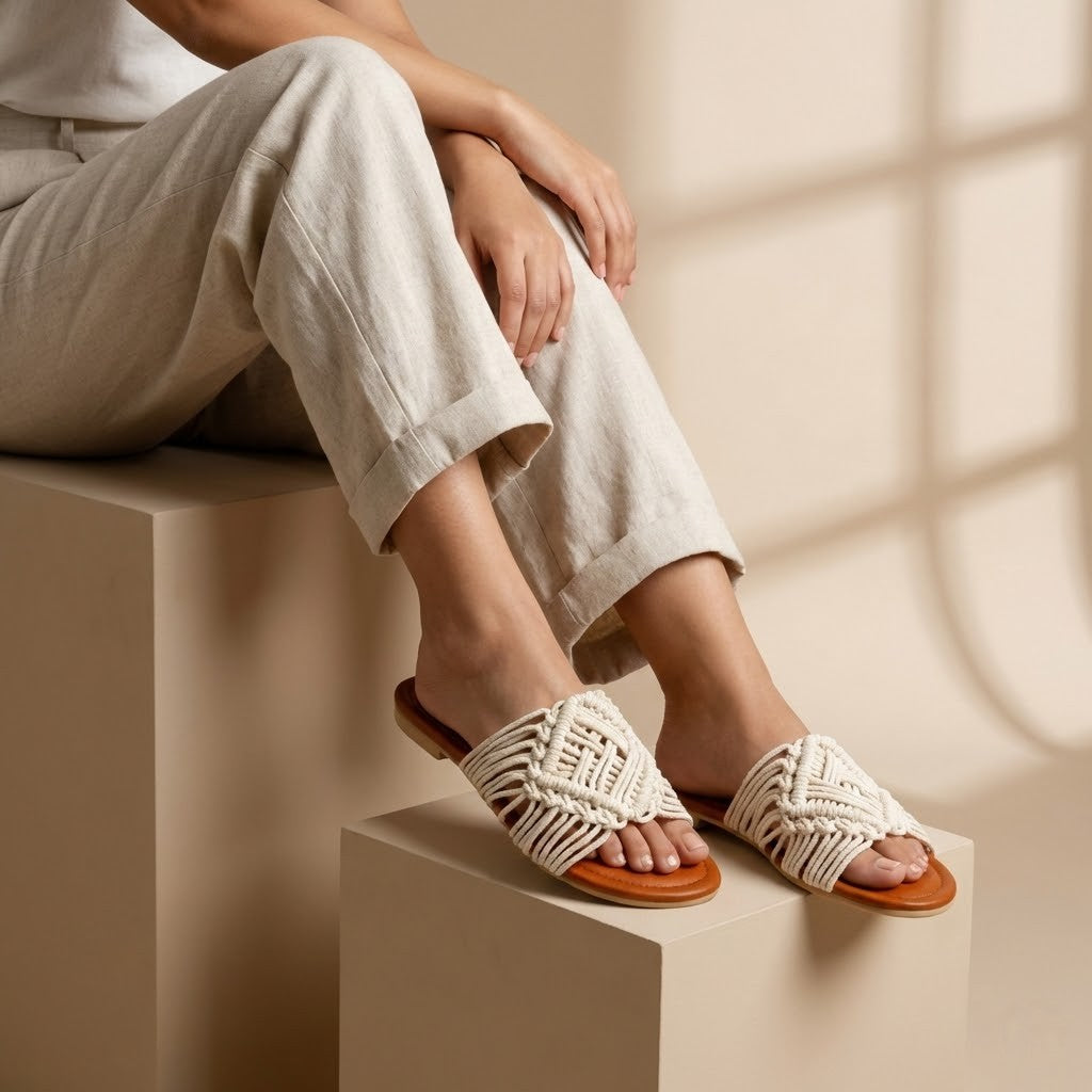 ZAWJIEN Solana Slides - Handcrafted macrame slippers, detail view
