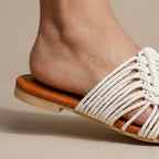 ZAWJIEN Solana Slides - Handcrafted macrame slippers, editorial photo