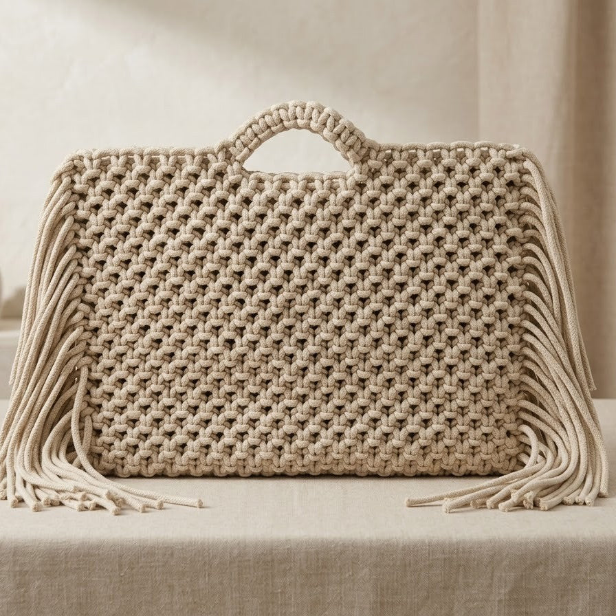 ZAWJIEN Luna Sleeve - Handcrafted macrame laptop sleeve, close-up knot detail