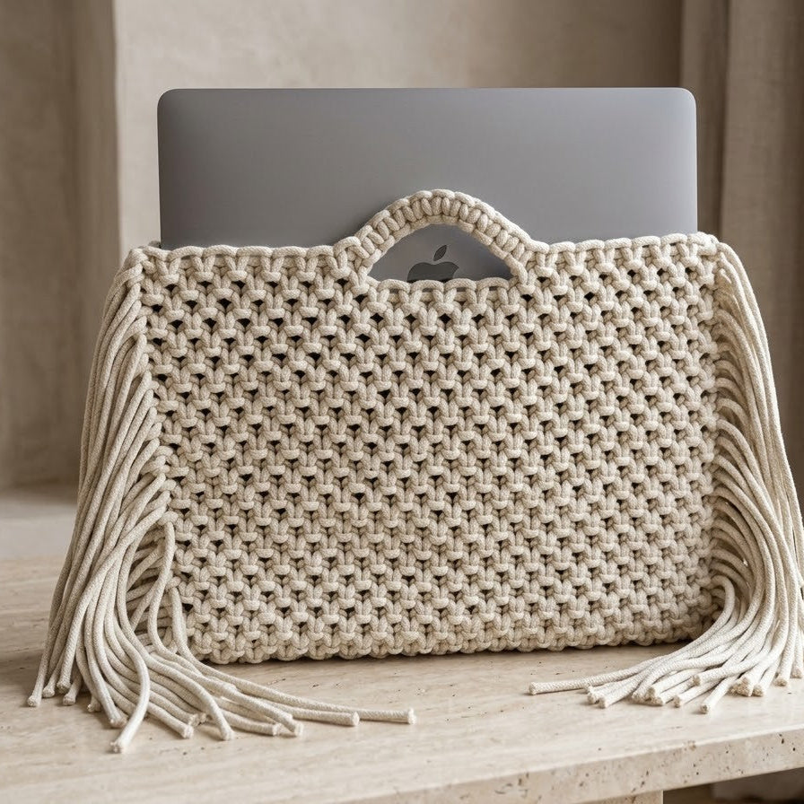 ZAWJIEN Luna Sleeve - Handcrafted macrame laptop sleeve, detail view