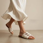 ZAWJIEN Sand Whisper Slides - Handcrafted macrame slippers, model lifestyle shot