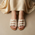 ZAWJIEN Sand Whisper Slides - Handcrafted macrame slippers, front view - tryon